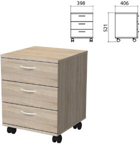 Тумба подкатная &quot;Бюджет&quot;, 398х406х521 мм, 3 ящика, дуб сонома, 402952-091
