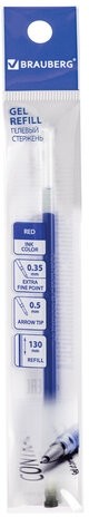 Стержень гелевый BRAUBERG 130 мм, СИНИЙ, узел 0,5 мм, линия письма 0,35 мм, 170166