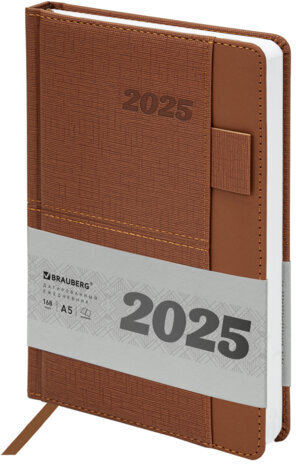 Ежедневник датированный 2025, А5, 138х213 мм, BRAUBERG "Pocket", под кожу, карман, держатель для ручки, коричневый, 115908