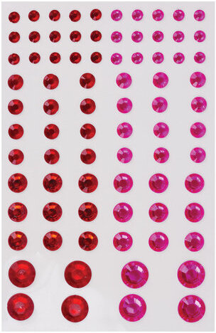 Стразы самоклеящиеся "Круглые", 6-15 мм, 80 шт., розовые/красные, на подложке, ОСТРОВ СОКРОВИЩ, 661391