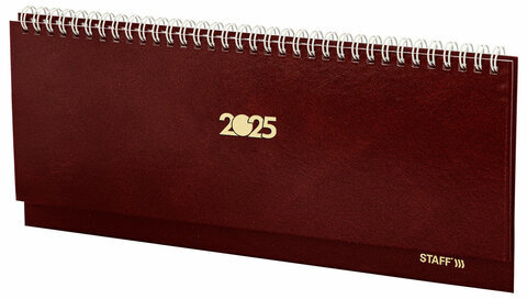 Планинг датированный 2025 300х130 мм, STAFF, гребень, обложка бумвинил, 64 л., бордовый, 116046
