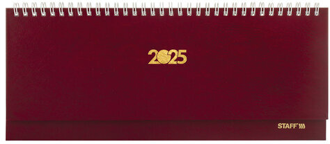 Планинг датированный 2025 300х130 мм, STAFF, гребень, обложка бумвинил, 64 л., бордовый, 116046