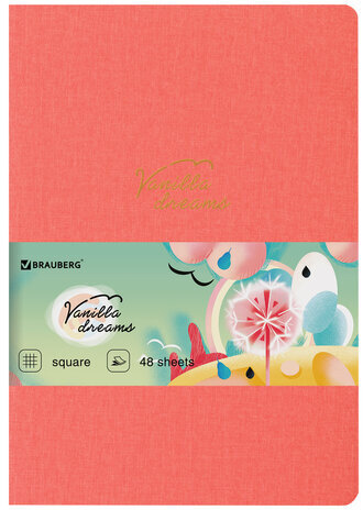 Тетрадь 48 л. в клетку обложка кожзам под лён, сшивка, A5 (147х210мм), КОРАЛЛОВЫЙ, BRAUBERG PASTEL, 403870