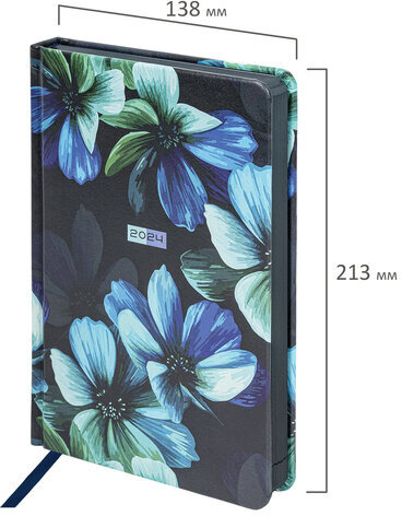 Ежедневник датированный 2024 А5 138x213 мм BRAUBERG "Vista", под кожу, твердый, Flowers, 114956