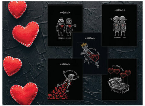 Тетрадь А5, 48 л., ПЗБМ, скоба, клетка, Soft Touch, фольга, конгрев, лак, "Вечная любовь" (5 видов), 028930