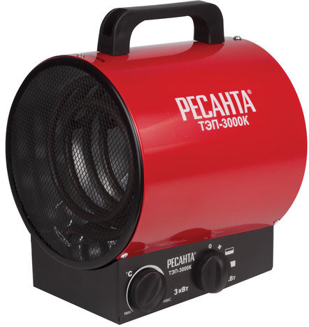 Тепловая пушка электрическая РЕСАНТА ТЭП-3000К, 3000 Вт, 220 В, круглая, красная