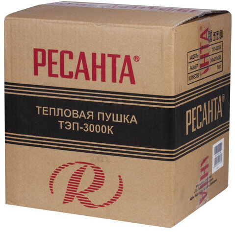Тепловая пушка электрическая РЕСАНТА ТЭП-3000К, 3000 Вт, 220 В, круглая, красная