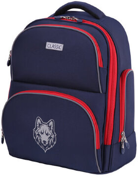 Рюкзак BRAUBERG CLASSIC, легкий каркас, премиум материал, "Wild wolf", синий, 37х32х21 см, 271393