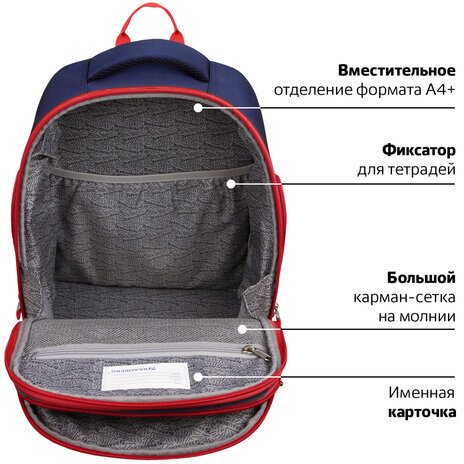 Рюкзак BRAUBERG CLASSIC, легкий каркас, премиум материал, "Wild wolf", синий, 37х32х21 см, 271393