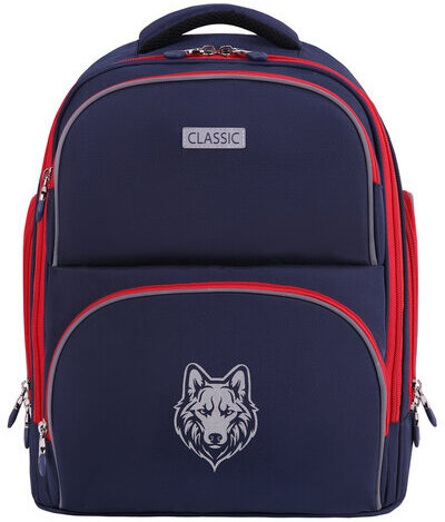 Рюкзак BRAUBERG CLASSIC, легкий каркас, премиум материал, "Wild wolf", синий, 37х32х21 см, 271393
