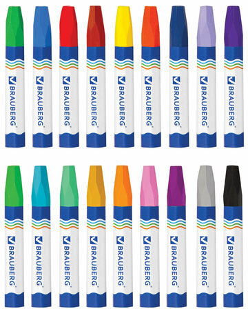 Восковые мелки утолщенные BRAUBERG, НАБОР 18 цветов, на масляной основе, яркие цвета, 222971