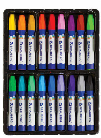 Восковые мелки утолщенные BRAUBERG, НАБОР 18 цветов, на масляной основе, яркие цвета, 222971