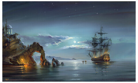 Картина стразами (алмазная мозаика), 40х50 см, ОСТРОВ СОКРОВИЩ "Лунная ночь", на подрамнике, 663872