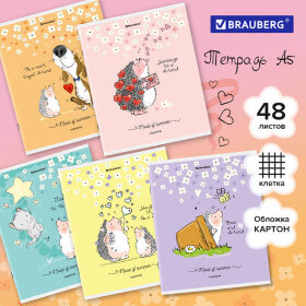 Тетрадь А5 48 л. BRAUBERG скоба, клетка, обложка картон, &quot;Приключения Ёжика&quot; (микс в спайке), 404366