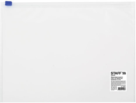 Папка-конверт на молнии А4 (230х333 мм), прозрачная, 0,12 мм, STAFF, 224979
