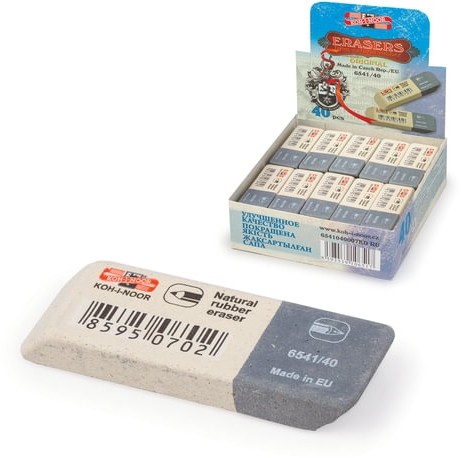 Ластик KOH-I-NOOR 6541/40, 57x19,5x8 мм, бело-серый, прямоугольный, скошенные края, натуральный каучук, 6541040007KDRU