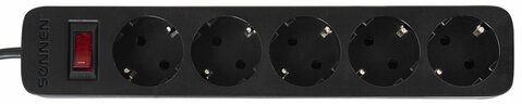 Сетевой фильтр SONNEN SPB-185, 5 розеток с заземлением, выключатель, 10 А, 1,8 м, черный, 513656