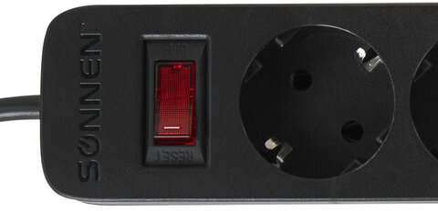 Сетевой фильтр SONNEN SPB-185, 5 розеток с заземлением, выключатель, 10 А, 1,8 м, черный, 513656