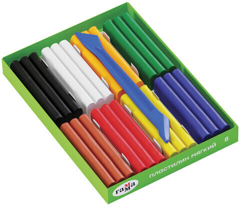 Пластилин восковой ГАММА "Пчелка", 8 цветов, 120 г, со стеком, картонная упаковка, 280038Н