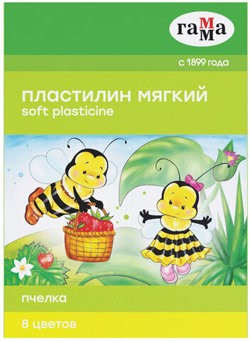Пластилин восковой ГАММА "Пчелка", 8 цветов, 120 г, со стеком, картонная упаковка, 280038Н