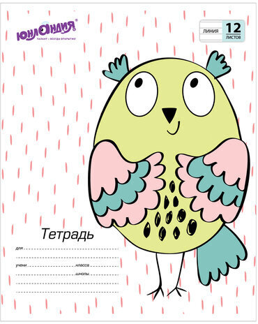 Тетрадь 12 л. ЮНЛАНДИЯ линия, обложка картон, "СОВУШКА", 105635