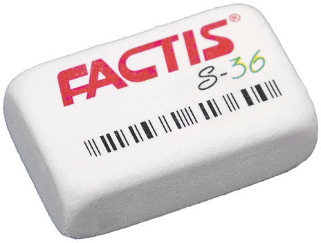 Ластик FACTIS S 36 (Испания), 40х24х14 мм, белый, прямоугольный, мягкий, CNFS36