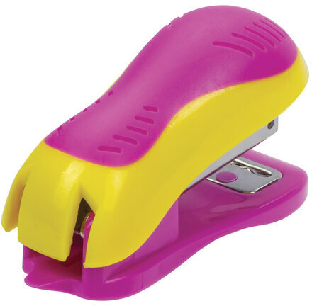 Степлер №10 МИНИ ЮНЛАНДИЯ, до 15 листов, с антистеплером, эргономичный, желто-розовый, 228491