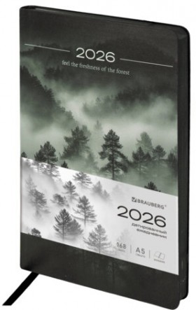 Ежедневник датированный 2026 А5 138x213 мм, BRAUBERG "Vista", под кожу, гибкий, "Mist", 117450