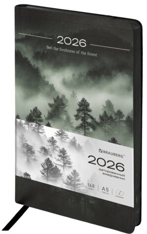Ежедневник датированный 2026 А5 138x213 мм, BRAUBERG "Vista", под кожу, гибкий, "Mist", 117450