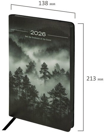 Ежедневник датированный 2026 А5 138x213 мм, BRAUBERG "Vista", под кожу, гибкий, "Mist", 117450