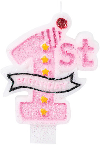 Свеча-цифра для торта "1 годик", розовая, 9,5 см, ЗОЛОТАЯ СКАЗКА, в блистере, 591444