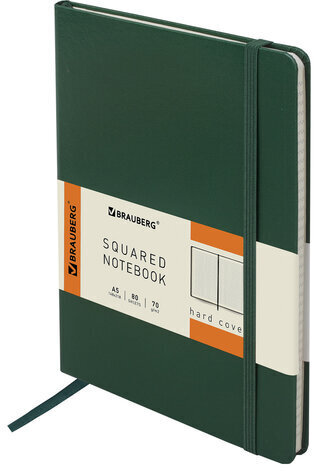 Блокнот А5 (148x218 мм), BRAUBERG "Metropolis", балакрон, 80 л., резинка, клетка, зеленый, 111583