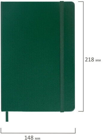 Блокнот А5 (148x218 мм), BRAUBERG "Metropolis", балакрон, 80 л., резинка, клетка, зеленый, 111583