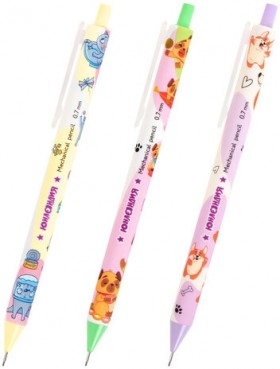 Карандаш механический 0,7 мм с принтом, ЮНЛАНДИЯ "CUTE PETS", корпус soft-touch ассорти, 182061