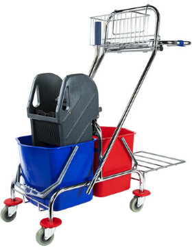 Тележка уборочная BRABIX, 2-съемных ведра по 15 л, отжим, корзина, держатель для мусорного мешка с поддерживающей платформой, 601500