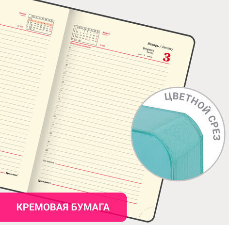 Ежедневник датированный 2023 А5 138x213 мм BRAUBERG "Pastel", под кожу, бирюзовый, 114146