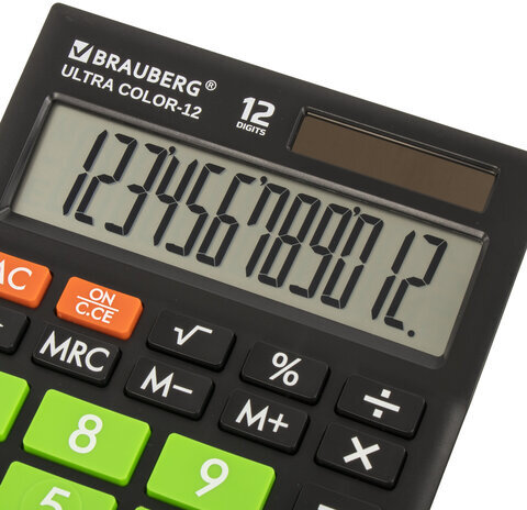 Калькулятор настольный BRAUBERG ULTRA COLOR-12-BKLG (192x143 мм), 12 разрядов, двойное питание, ЧЕРНО-САЛАТОВЫЙ, 250498