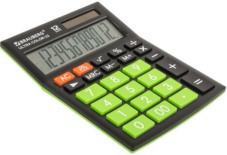Калькулятор настольный BRAUBERG ULTRA COLOR-12-BKLG (192x143 мм), 12 разрядов, двойное питание, ЧЕРНО-САЛАТОВЫЙ, 250498