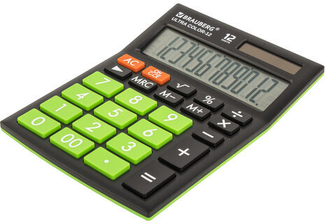 Калькулятор настольный BRAUBERG ULTRA COLOR-12-BKLG (192x143 мм), 12 разрядов, двойное питание, ЧЕРНО-САЛАТОВЫЙ, 250498