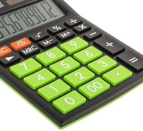 Калькулятор настольный BRAUBERG ULTRA COLOR-12-BKLG (192x143 мм), 12 разрядов, двойное питание, ЧЕРНО-САЛАТОВЫЙ, 250498