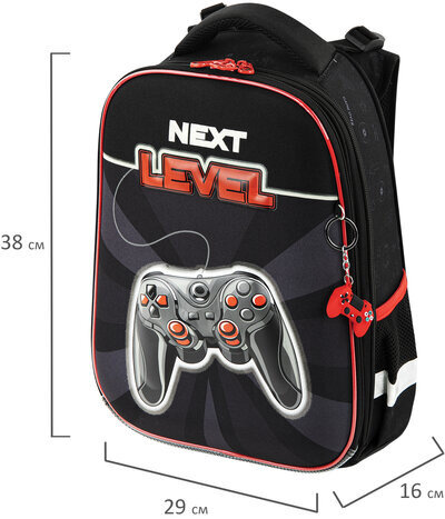 Ранец BRAUBERG PREMIUM, 2 отделения, с брелком, "Next level", 3D панель, 38х29х16 см, 270597