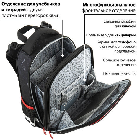 Ранец BRAUBERG PREMIUM, 2 отделения, с брелком, "Next level", 3D панель, 38х29х16 см, 270597