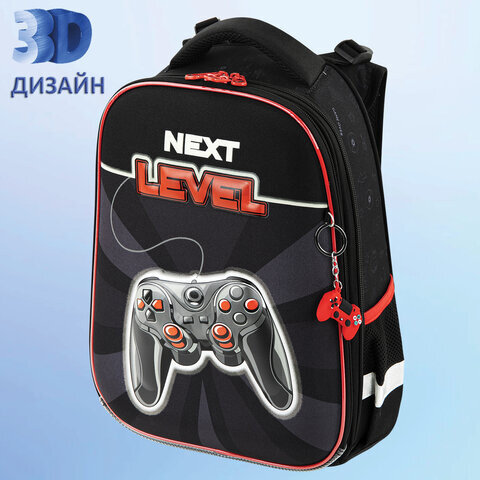 Ранец BRAUBERG PREMIUM, 2 отделения, с брелком, "Next level", 3D панель, 38х29х16 см, 270597