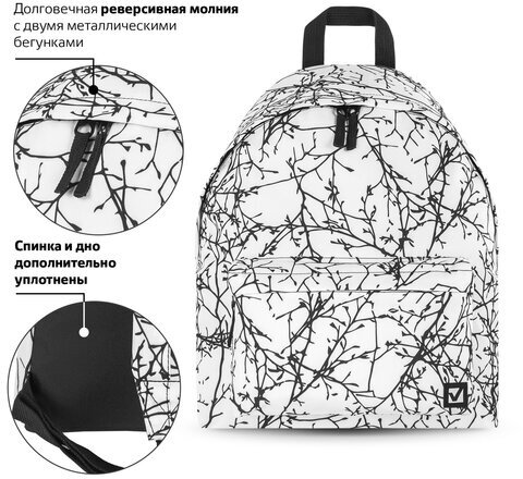 Рюкзак BRAUBERG универсальный, сити-формат, "Twigs on white", 20 литров, 41х32х14 см, 270794