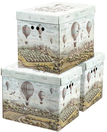 Короб для хранения из микрогофрокартона 380х280х315 мм, КОМПЛЕКТ 3 шт., "Путешествия", 271823