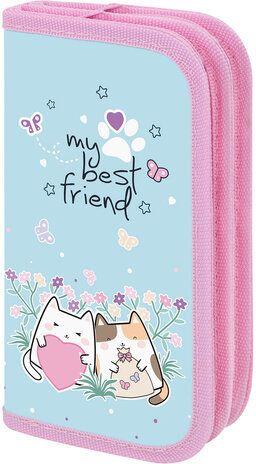 Пенал ПИФАГОР, 2 отделения, ламинированный картон, 19х11 см, &quot;Cat friends&quot;, 272247