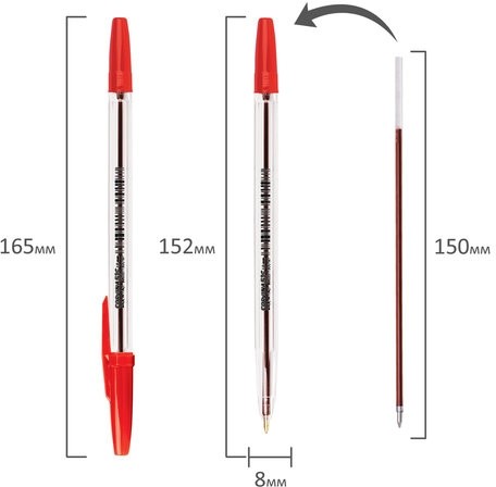 Ручка шариковая CORVINA (Италия) "51 Classic", КРАСНАЯ, корпус прозрачный, узел 1 мм, линия письма 0,7 мм, 40163/03