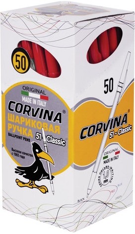 Ручка шариковая CORVINA (Италия) "51 Classic", КРАСНАЯ, корпус прозрачный, узел 1 мм, линия письма 0,7 мм, 40163/03