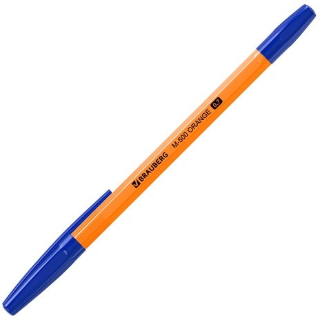 Ручка шариковая BRAUBERG "M-500 ORANGE", СИНЯЯ, корпус оранжевый, узел 0,7 мм, линия письма 0,35 мм, 143448