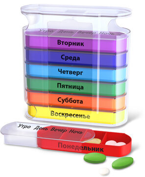 ТАБЛЕТНИЦА / Контейнер-органайзер для лекарств и витаминов "7 дней/4 приема CLEAR" DASWERK, 630846